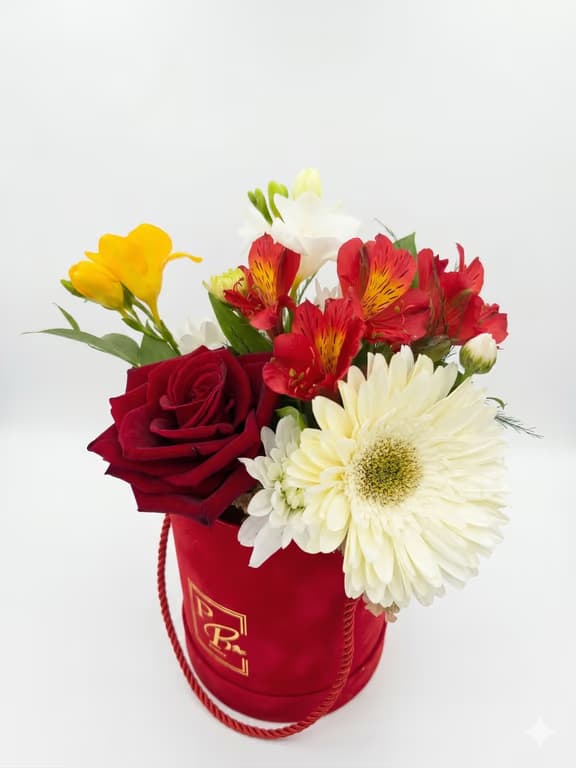 Кутия с цветя в червено